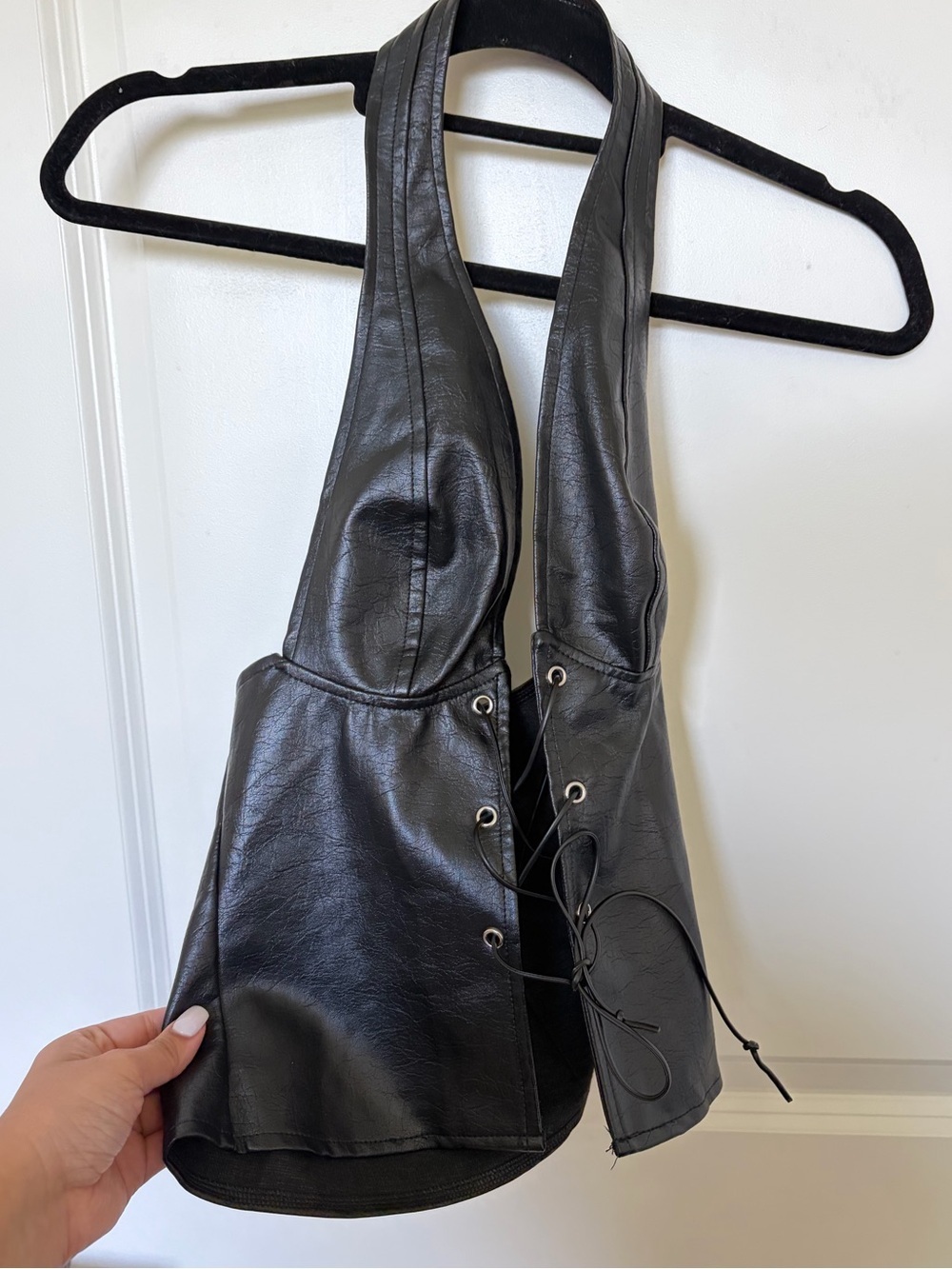 Musera Black Faux Leather Lace-Up Halter Vest